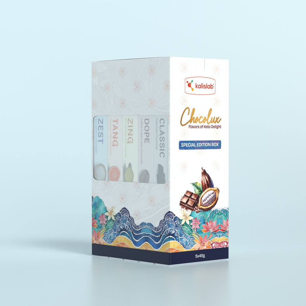 Kalislab Chocolux : Flavors of Keto Delight - Keto Chocolates Set of 5 (Classic, Zest, Tang, Dope, Zing)