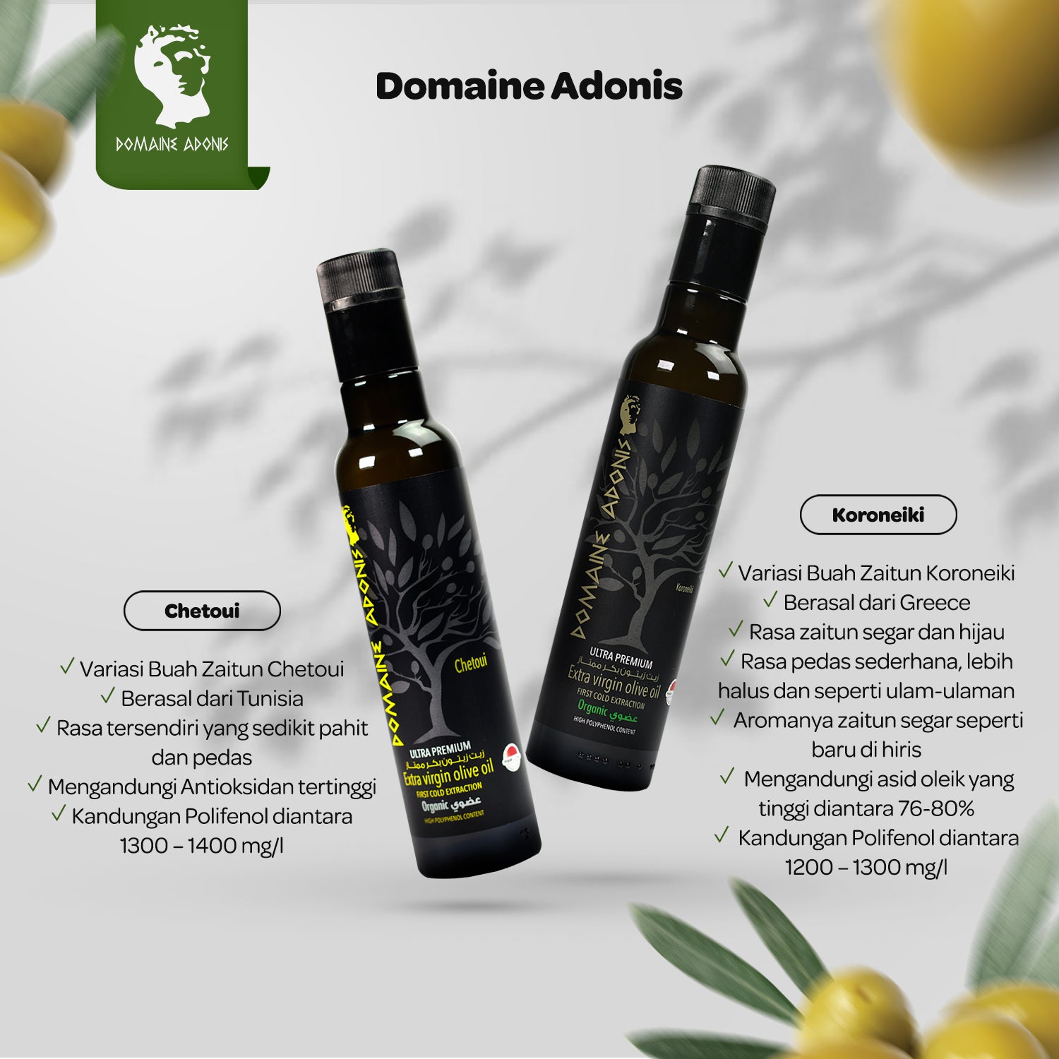 Domaine Adonis High Polyphenol Ultra Premium Organic Extra Virgin Olive Oil (250ml)