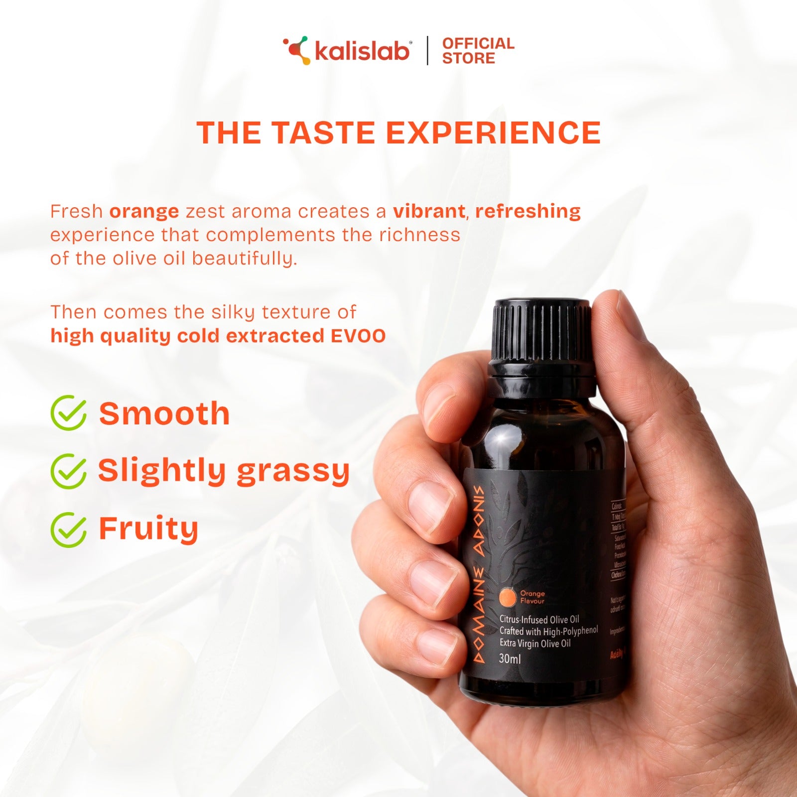 Domaine Adonis Citrus-Infused Olive Oil (Orange) Crafted With High Polyphenol Extra Virgin Olive Oil [30ml x 5 bottle]