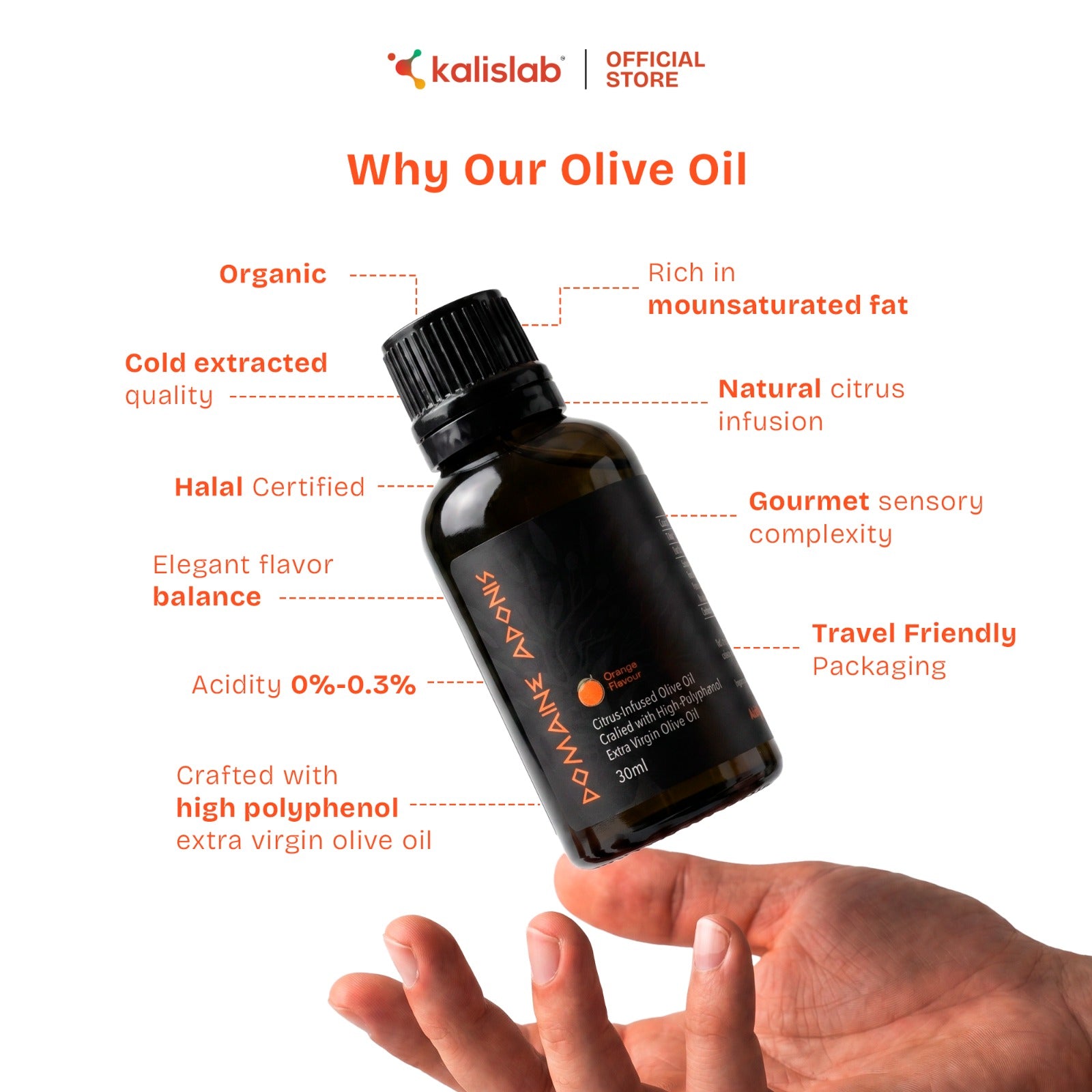 Domaine Adonis Citrus-Infused Olive Oil (Orange) Crafted With High Polyphenol Extra Virgin Olive Oil [30ml x 5 bottle]